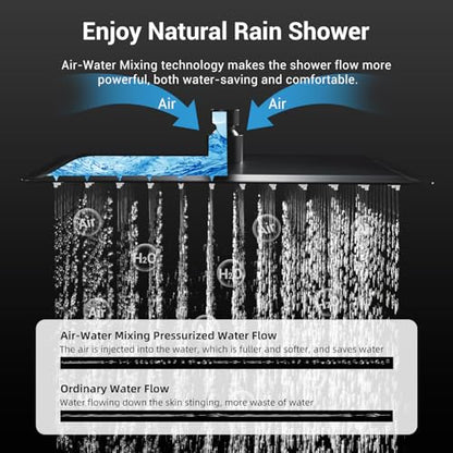 Thermostatic Dual Shower Head System, Matte Black Shower Faucet | 12 Inch Ceiling Rainfall Shower, 6 Inch Wall Mount Head, High Pressure Handheld Sprayer, Push Button Valve - color: Matte Black