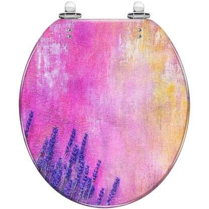 Round Toilet Seat Grunge Background pink blue orange Resin Toilet Seat Slow Quiet Close with Quick-Release Hinges Toilet Seat with Cover Easy to Clean Install - color: Multi3, size: 16.5"x14.5"