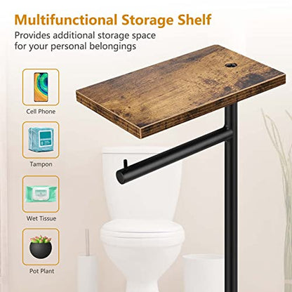 Rustic Brown Farmhouse Toilet Paper Dispenser - FreeStanding Tissue Roll Holder with Shelf for Bathroom Toilet Paper Storage - color: Brown