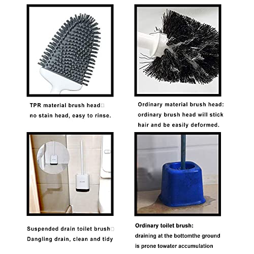 Silicone Toilet Brush, Ventilation Slots Holder 2 Pack Pearl White | Flexible Bristles Flat Head for Rim, Hair Tangle-Free, Easy to Clean, Compact Design, Rustproof Handle, for Toilet/Sink/Tub - color: Pearl White-2pcs