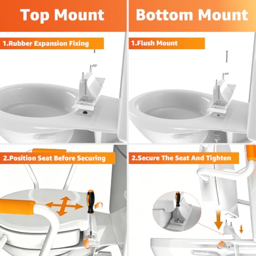 Huttdmel Round Raised Toilet Seat with Handles, 2.8" Elevated Toilet Seat Riser, Soft Close, Quick Release, Non-Slip Heavy Duty Bathroom Safety Seat for Seniors, Elderly, Disabled & Post Surgery