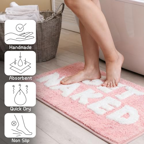 Pink Get Naked Bath Mat Girly Funny Large Bathroom Rugs | Non Slip Washable Bath Rug Quick Dry Absorbent Soft Microfiber Bathmat,20*32 Inch - color: Pink, size: 20*32"