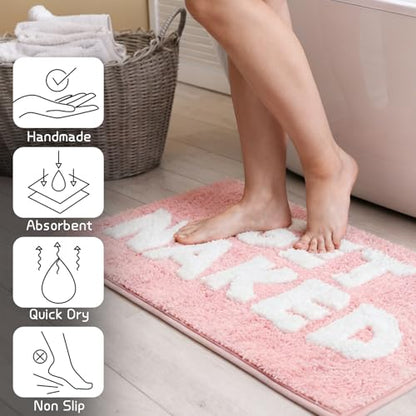 Pink Get Naked Bath Mat Girly Funny Large Bathroom Rugs | Non Slip Washable Bath Rug Quick Dry Absorbent Soft Microfiber Bathmat,20*32 Inch - color: Pink, size: 20*32"
