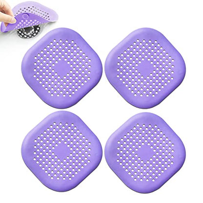 4 Pcs Shower Drain Hair Catcher Bathtub Stopper Home Drain Protectors Drain Cover with Sucker Water Trap Sink Cover for Bathroom Bathtub and Kitchen (Purple) - color: 4 Pcs Purple