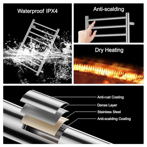 Electric Heated Towel Warmer - Wall Mounted Bathroom Towel Rack, Plug-in Design & Brushed Stainless Steel Finish 8 Bar (Polished) - color: Polished With Single Press, size: 8 Bar