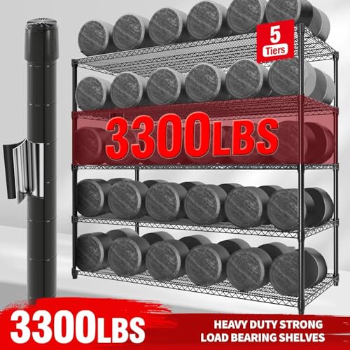 Garvee 3300LBS 5 Tier Metal Shelving with Wheels,82"H Storage Shelves,Black | 59"Wx23.6"D, Heavy-Duty 660 lbs Per Shelf, Adjustable Wire Shelving Units, Leveling Feet,for Garage Kitchen Warehouse - size: 23.6"D x 59"W x 82.6"H(5-Tier)