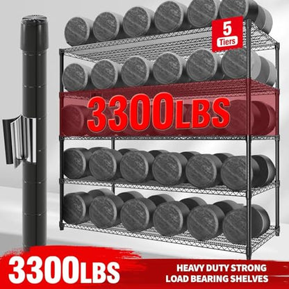 Garvee 3300LBS 5 Tier Metal Shelving with Wheels,82"H Storage Shelves,Black | 59"Wx23.6"D, Heavy-Duty 660 lbs Per Shelf, Adjustable Wire Shelving Units, Leveling Feet,for Garage Kitchen Warehouse - size: 23.6"D x 59"W x 82.6"H(5-Tier)