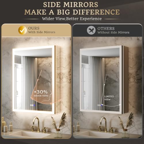 24x32 Lighted Medicine Cabinet, Separate Front & Back Lights | Surface/Recessed LED Medicine Cabinet for Bathroom with Side Mirrors, Dimmable Light, Anti-Fog, Memory,Silver Aluminum Frame - size: 24" x 32" (Left Hinge)