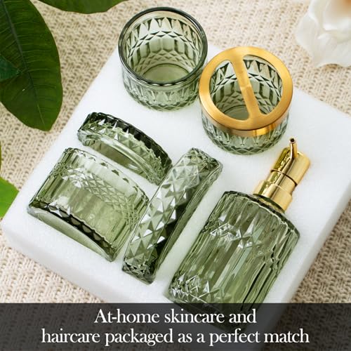 Bathroom Accessory Set 5 Pcs, Glass Bathroom Set Include Soap Dish, Toothbrush Holder, Mousewash Cup, Soap Dispenser, Cotton Swab Jar, Green - color: Green, style: 5 Pack