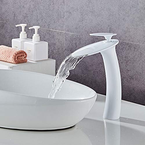 White Waterfall Bathroom Faucet Tall Body and Pop Up Drain Assembly - color: White, size: Tall Body