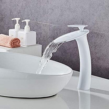 White Waterfall Bathroom Faucet Tall Body and Pop Up Drain Assembly - color: White, size: Tall Body