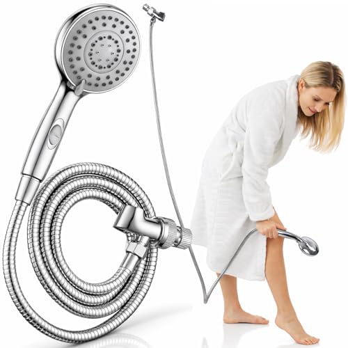 Vive High Pressure Handheld Shower Head - Hand Held Showerhead with 6.5 ft | Extra Long Hose, Detachable Showerhead, Multi-Setting Spray Combo for Bathroom, Pet Bathing, Stainless Steel Hose, Chrome