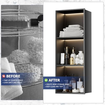 Stainless Steel Shower Niche Insert Tile Ready Recessed Wall Shelf with LED Light Strips No Tile Needed Multiroom Storage Cabinet