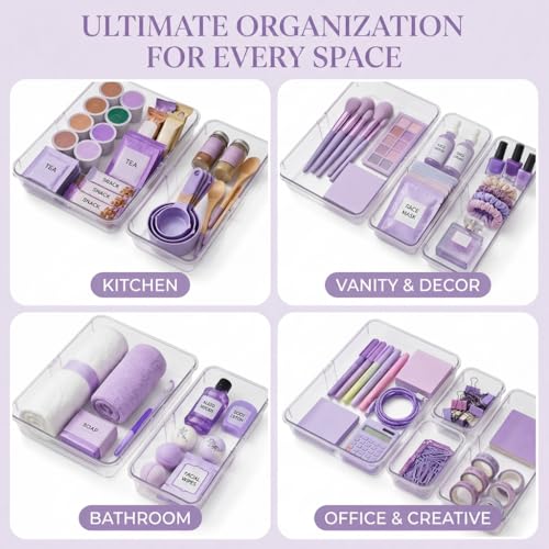 16 Pcs Extendable Clear Drawer Organizer|2-Size Expandable Drawer Dividers | Expanding Plastic Storage Boxes, Arcrylic Storage Bins for Vanity Makeup Drawer Dresser Kitchen Utensils DIY Desk Office - size: 16PCS