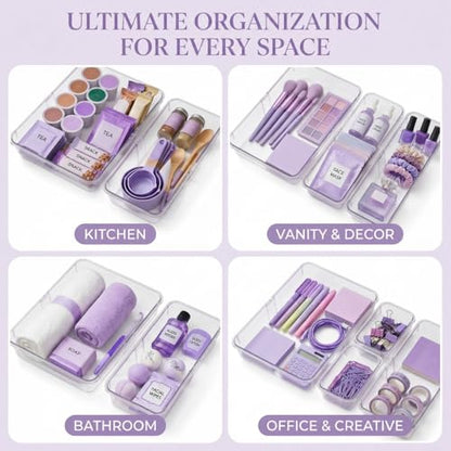 16 Pcs Extendable Clear Drawer Organizer|2-Size Expandable Drawer Dividers | Expanding Plastic Storage Boxes, Arcrylic Storage Bins for Vanity Makeup Drawer Dresser Kitchen Utensils DIY Desk Office - size: 16PCS