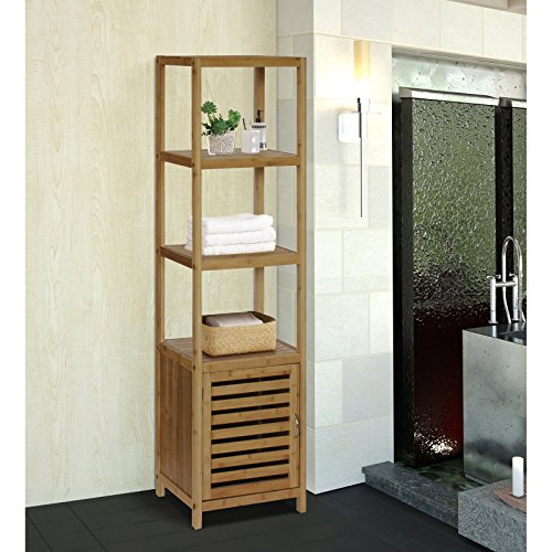 Gallerie Décor Natural Spa Bamboo 5 Shelf Tower/Cabinet, One Size, White