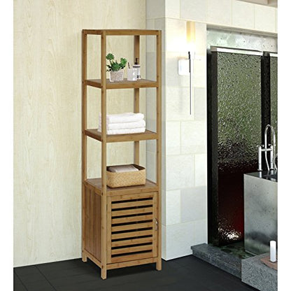 Gallerie Décor Natural Spa Bamboo 5 Shelf Tower/Cabinet, One Size, White