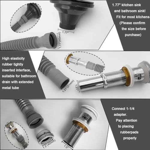 Flexible Expandable Bathroom P Trap, 1 1/4 to 1 1/2 Sink Drain Adapter Included, Wash Basin Rubber Tips Sink Drain Pipe, Universal Extension Tube for Kitchen Bathroom Sink Sewer Drain - color: Gray
