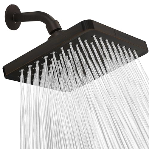 SparkPod Rain Shower Head, 8 Inch Square, Vintage Oil-Rubbed Bronze Finish | High Pressure Shower Heads, 90 Nozzles, Adjustable Showerhead, No Tools Needed, Universal Connection - color: Vintage Oil Rubbed Bronze, style: 8 Inch Square