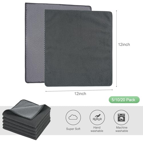 Dish Cloth for Washing Dishes Kitchen Washcloth Cleaning Cloth | 12x12inch 20pack Kitchen Towels Rags, Microfiber Cleaning Cloths, Wash Cloths with Poly Scour Side, Wholesale, Dark Grey - color: Dark Grey, size: 12inchx12inch 20pack