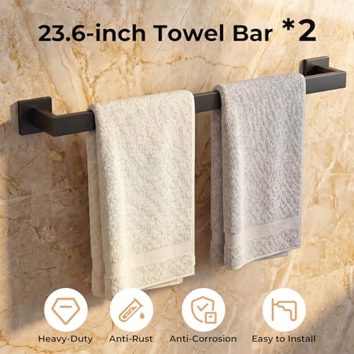 10-Piece Black Bathroom Hardware Set SUS304 Stainless Steel, 2×23.6" Towel Bars, 2 Towel Rings, 2 Toilet Paper Holders & 4 Towel Hooks Wall Mounted Bathroom Accessories Set - color: Matte Black, size: 10 pack