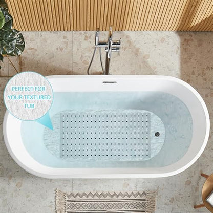 White Weighted Non Slip Bathtub Mat Without Suction Cups,Textured TPE Bath Mat for Textured Tub & Shower Surfaces,Doesn't Float, Works on Tile and Stone(33.8”x 17”)