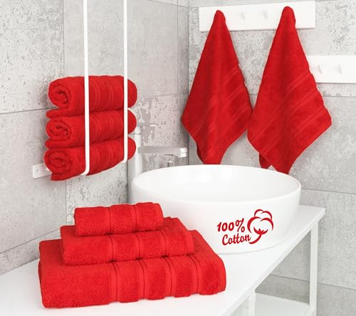 American Soft Linen 100% Cotton Luxury Turkish Towels, 6 Piece Towel Set | Soft Absorbent Quick Dry OEKO Tex Standard 100 Certificated Durable Machine Washable Premium Hotel Quality - color: Red