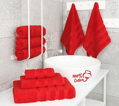 American Soft Linen 100% Cotton Luxury Turkish Towels, 6 Piece Towel Set | Soft Absorbent Quick Dry OEKO Tex Standard 100 Certificated Durable Machine Washable Premium Hotel Quality - color: Red