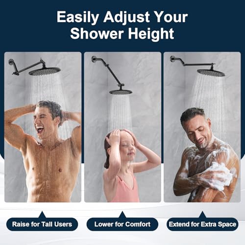 BRIGHT SHOWERS Shower Head Extension Arm with Locking Nut,Solid Brass 10 Inch Universal Shower Arm Extender for Rain and Handheld Showerhead, Height & Angle Adjustable, Matte Black - color: Matte Black, style: 10 Inch