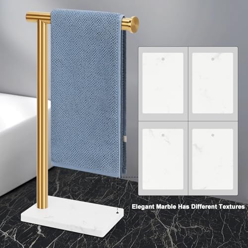 Hand Towel Holder, Hand Towel Stand for Bathroom with Marble Base, 304 Stainless Steel L Shape Hand Towel Rack Bar Standing for Vanity Kitchen Countertop, Brushed Gold - color: Gold