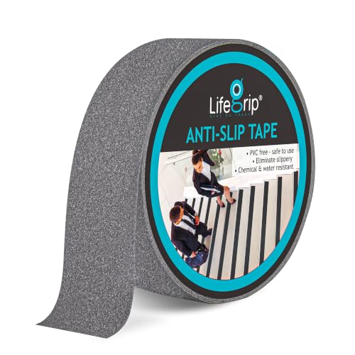 LifeGrip Anti Slip Tape 2" x38' Waterproof Grip Tape for Stairs, Grey | Friction, Abrasive Adhesive Tread Steps, Outdoor Heavy-Duty Grit Grips Wood, Concrete, Metal, Safe for Ramps & Ladders - color: Grey, size: 2" X 38'