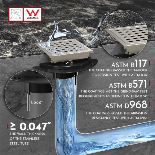 4 Inch Square Shower Floor Drain with Flange,Quadrato Pattern Grate Removable,Food-Grade SUS 304 Stainless Steel,Watermark&CUPC Certified,Brushed Nickel - color: Brushed Nickel, size: 4 Inch