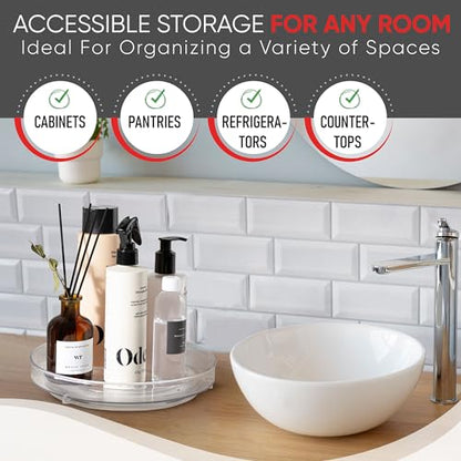 Oizeir Clear Lazy Susan Turntable Organizer (Pack of 4) 9 Inch Acrylic Rotating Storage for Cabinet, Pantry, Fridge, Bathroom, and Vanity Countertops - size: 9 Inches - 4 Pack