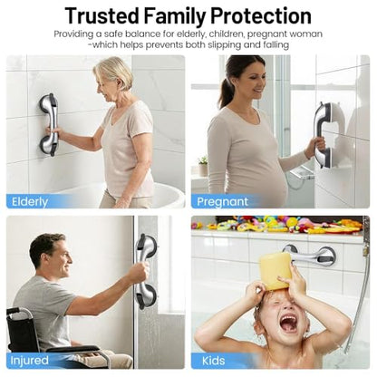 2PK Grab Bars for Shower Handle, Elderly Assistance Products Silver | Seniors Removable Bar Safety, Suction Cup for Bathtubs and Showers/Bathroom/Walls, Heavy Duty Handrails Grip, No Drilling - color: Silk Silver-2 PACK