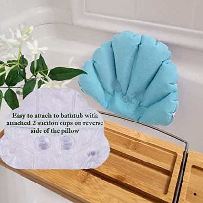 Inflatable Bath Pillow with Suction Cup Pack of 2 – Terry Cloth Covered for Extra Comfort