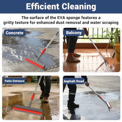 Floor Squeegee for Concrete Floor, 15.8" Large Heavy Duty Squeegee for Floor with 60" Adjustable Handle, 2-in-1 Silicone & EVA Blade for Garage,Concrete,Tile,Bathroom,Window Glass Cleaning