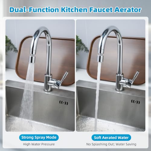 Hibbent cUPC Certified 2-function 360° Swivel Sink Aerator, Chrome | NSF/ANSI/CAN 61 Certified High Flow Faucet Extender with Metal Adapter for Kitchen & Bathroom, 55/64” Female Thread - color: Chrome