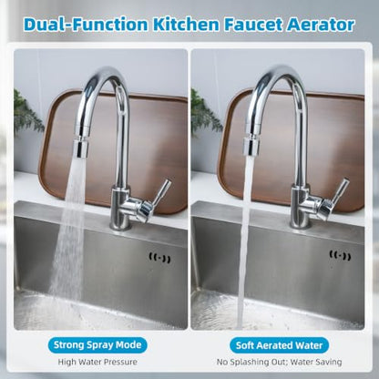Hibbent cUPC Certified 2-function 360° Swivel Sink Aerator, Chrome | NSF/ANSI/CAN 61 Certified High Flow Faucet Extender with Metal Adapter for Kitchen & Bathroom, 55/64” Female Thread - color: Chrome