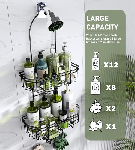 WXCGX Hanging Shower Caddy Over Shower Head Organizer: Stainless Rustproof Bathroom Storage Rack Basket with Soap Holder, Hooks - Large Capacity Bathroom Shelf for Shampoo, Conditioner