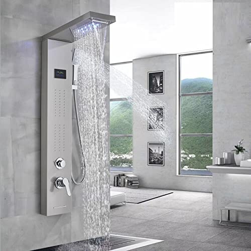 LED Light Shower Panel Tower Rainfall Waterfall Shower Head with Massager Jets Body System Jet Black B (Color : Brushed Nickel B) - color: Brushed Nickel B