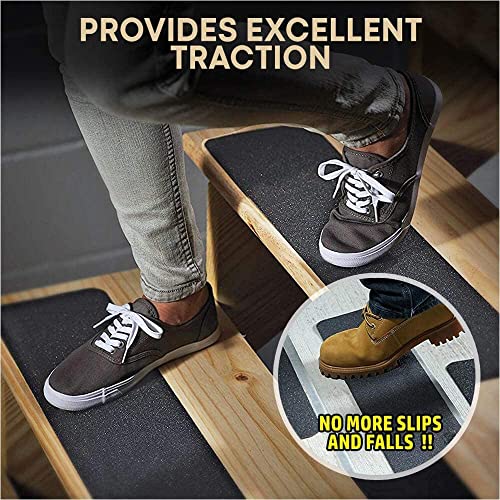 Non-Slip Stair Treads for Wooden Steps, Indoor and Outdoor Grip Tape Black | 15 Pack, 6 x 24 Inches, Waterproof 80-Grit Adhesive Treads, Concrete Step Use, Strong Non-Skid Traction, Weather Resistant - size: Black, style: 15 Pack