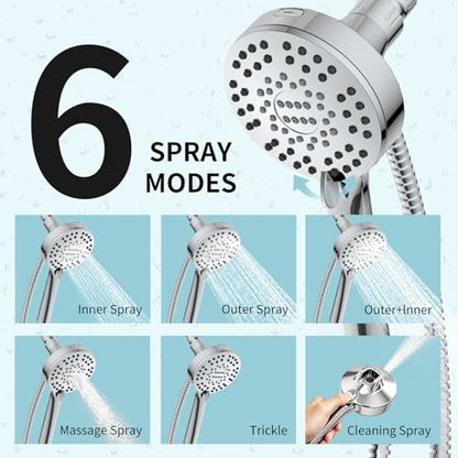 Magnetic Shower Head with Handheld Sprayer, High Pressure Handheld Shower Head with 6 Spray Modes, Chrome Finish - color: Chrome