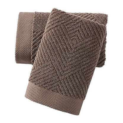 sense gnosis Chocolate Hand Towel Set of 2 Premium 100% Cotton Herringbone Striped Weave Ultra Soft Highly Absorbent Hand Towel for Bathroom 13 X 29 Inch - color: Chocolate