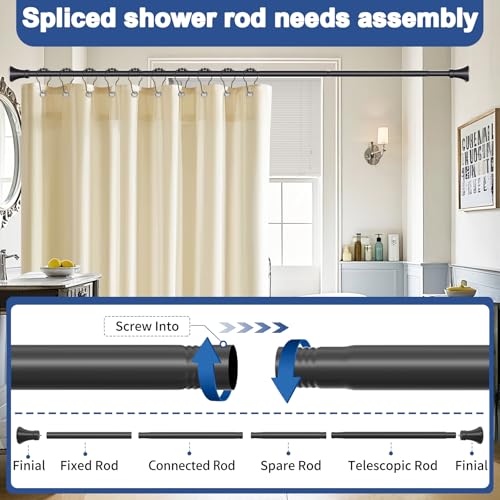 Black Shower Curtain Rod 36-68 Inch(3-5.67ft), No Slip No Drill Stainless Steel Spring Tension Curtain Rod, No Rust Shower Rod Adjustable For Bathroom closet - color: Matte Black, size: 36"-68"