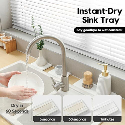 3 Pack Stone Drying Tray, Water Absorbing Stone Sink Mat for Kitchen & Bathroom Counter, Diatomite Soap Dish Vanity Caddy, Sponge Holder Organizer, White - 2pcs of 4.5"x 3.5" and 1pc of 9"x 3.5" - color: 3 Pcs - White - 1pc of 9"x 3.5" and 2pcs of 4.5"x 3