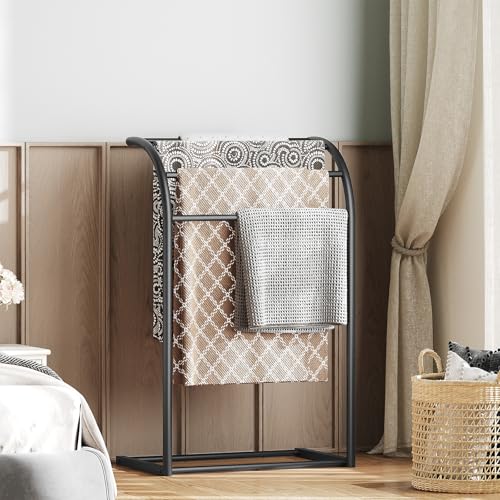 Free Standing Towel Rack, 4-Tier Blanket Rack for Bathroom, Pool Towel Stand Display and Drying Rack, Modern Towel Blanket Storage Organizer, Black CJ07BK - color: Black