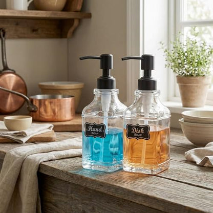 JASAI 2Pack Hand & Dish Glass Soap Dispenser with Black Rust Proof Pump | Refillable Dish Soap Dispenser with Sturdy 304 Stainless Steel Pump Pump for Kitchen and Bathroom. - color: 2 Pack Matteblack