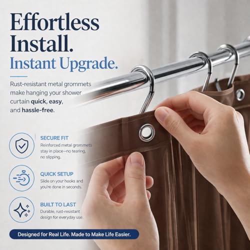 EHZNZIE Brown Shower Curtain Liner 72x72, PEVA Waterproof Bath Curtain, No Chemical Smell, 3 Weighted Magnets, Durable with Rustproof Metal Grommets - color: Brown, size: 72"W x 72"L (Pack of 1)