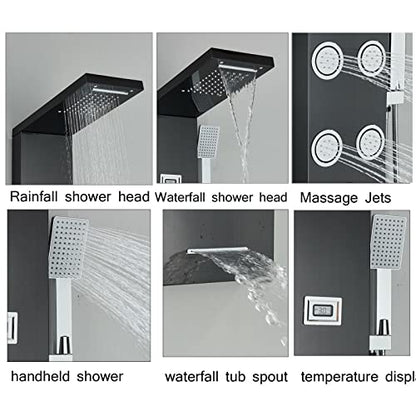 Stainless Steel Shower Panel Tower Rain Waterfall Massage Body Jet System Spray