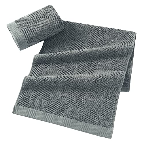 sense gnosis Grey Striped Hand Towel 13 X 29 Inch, 2 PC | Herringbone Pattern Premium 100% Cotton Ultra Soft Highly Absorbent Hand Towel Set for Bathroom - color: Grey